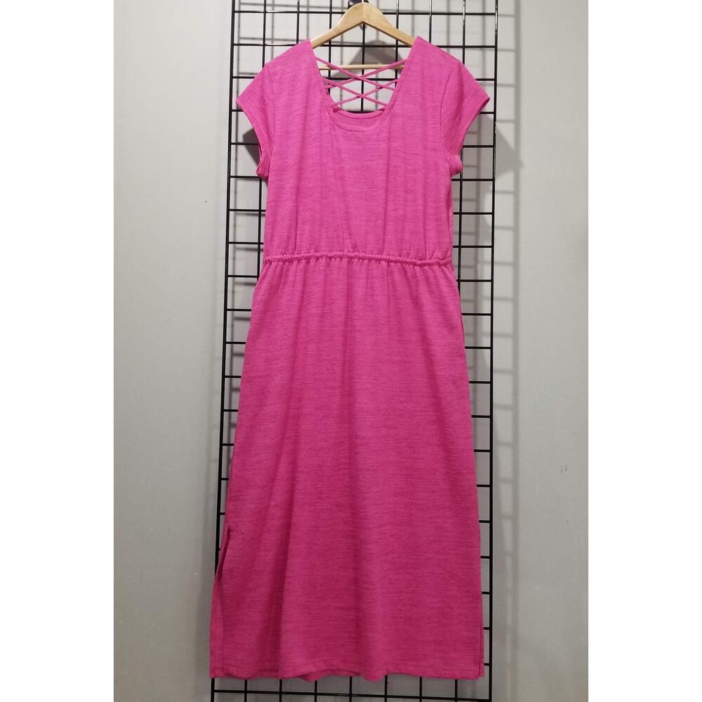 T By Talbots T Shirt Dress Womens XL Pink Crisscross Back Drawstring Midi - Picture 6 of 6